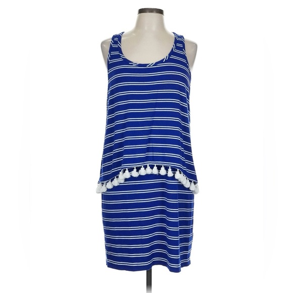 Trina Turk • Blue and White Striped Tasseled Double Layered Dress • Size M • EUC - Picture 1 of 7